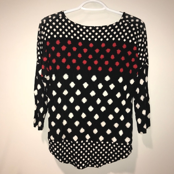 Chico's Woman's Long Sleeve Tee. Red & White Dots - Picture 3 of 4